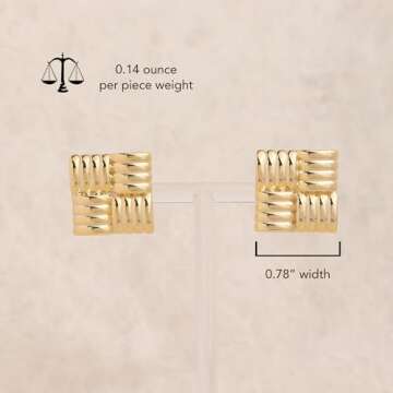 JeanBeau Chunky Gold Large Square Stud Earrings for Women, Trendy Statement Geometric Rectangle Textured Lightweight Hypoallergenic Earing Prom Fashion Jewelry Gift