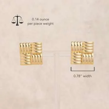 JeanBeau Chunky Gold Large Square Stud Earrings for Women, Trendy Statement Geometric Rectangle Textured Lightweight Hypoallergenic Earing Prom Fashion Jewelry Gift