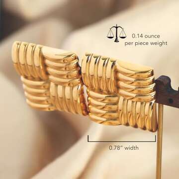 JeanBeau Chunky Gold Large Square Stud Earrings for Women, Trendy Statement Geometric Rectangle Textured Lightweight Hypoallergenic Earing Prom Fashion Jewelry Gift