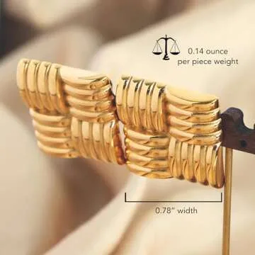 JeanBeau Chunky Gold Large Square Stud Earrings for Women, Trendy Statement Geometric Rectangle Textured Lightweight Hypoallergenic Earing Prom Fashion Jewelry Gift