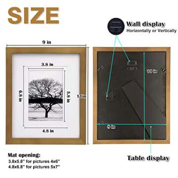 Egofine 8x10 Picture Frames 4 Pack, for Pictures 4x6 or 5x7 with Mat Made of Solid Wood Covered by Plexiglass for Table Top Display and Wall Mounting Photo Frames, Light Brown