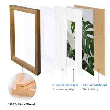 Egofine 8x10 Picture Frames 4 Pack, for Pictures 4x6 or 5x7 with Mat Made of Solid Wood Covered by Plexiglass for Table Top Display and Wall Mounting Photo Frames, Light Brown