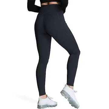 Aoxjox Trinity High Waisted Yoga Pants with Pockets for Women Tummy Control Cross-Waist Buttery Soft Crossover Workout Leggings 26'' (Black V-Waist, Large)