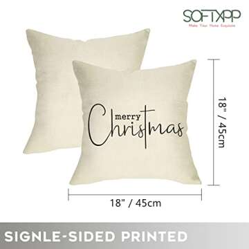 Softxpp Merry Christmas Throw Pillow Cover, 18" x 18" Inch Decorative Xmas Sign Rustic Cushion Case,...