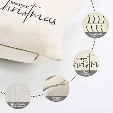 Softxpp Merry Christmas Throw Pillow Cover, 18" x 18" Inch Decorative Xmas Sign Rustic Cushion Case, Farmhouse Home Winter Decoration Holiday Square Pillowcase Decor for Sofa Couch Cotton Linen
