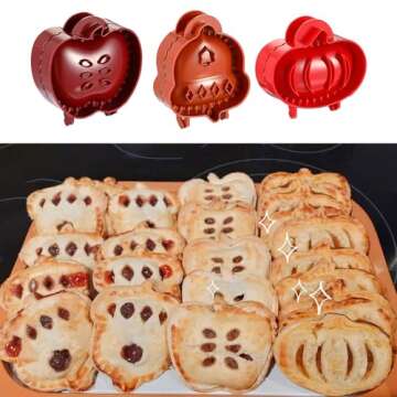 Mini Pie Molds Dough Presser Pocket Pie Molds for Baking, Party Potluck Hand Pie Molds Set of 3, Apple, Pumpkin and Acorn Shapes (Red)