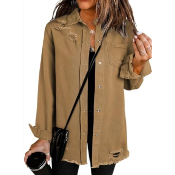 Dokotoo Womens Fashion Casual Jean Jacket - Oversized Vintage Style