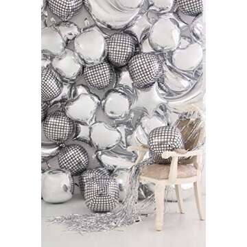 Foil Moon Balloons Set,Sliver Star and Silver 4D Large 4D Round Foil Balloons,4D Disco metallic Round Balloons in Different Size Balloon Perfect for Birthday Party Baby Shower Decoration (10 pcs)