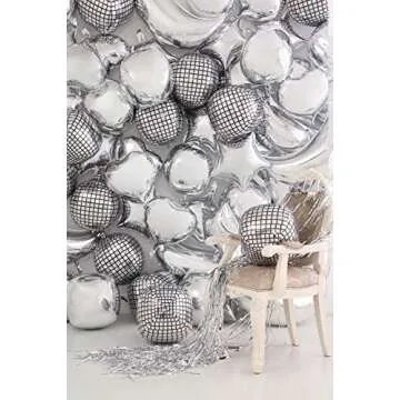 Foil Moon Balloons Set,Sliver Star and Silver 4D Large 4D Round Foil Balloons,4D Disco metallic Round Balloons in Different Size Balloon Perfect for Birthday Party Baby Shower Decoration (10 pcs)