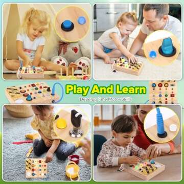 wakeInsa Montessori Busy Board,Montessori Toys for 1-3 Years Old,Baby Sensory Board,Preschool Learning Activities,Wooden Toys for Toddler,Christmas & Birthday Gift for Boys & Girls