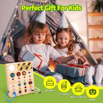 wakeInsa Montessori Busy Board,Montessori Toys for 1-3 Years Old,Baby Sensory Board,Preschool Learning Activities,Wooden Toys for Toddler,Christmas & Birthday Gift for Boys & Girls