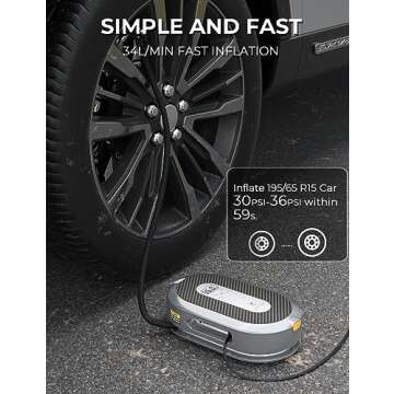 Giraffe Tools Retractable Tire Inflator Portable Air Compressor 150 PSI with Pressure Gauge 12 v Air...