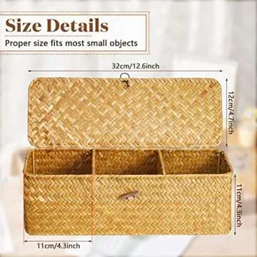 Cunhill 2 Pieces Seagrass Baskets with Lid Toilet Paper Basket with Lid Rectangular Hand Woven Wicker Bin Storage Box for Toilet Dresser Shelves Organizing(12.6 x 4.72 x 4.33 Inches,Light Orange)
