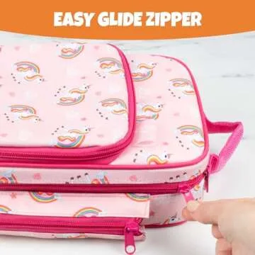 Insulated Lunch Box w Snack Pocket & Water Bottle Holder-Girls or Kids Unicorn School Lunchbox Tote Keeps Food Hotter or Colder Longer- Reusable Bag Fits Most Bento Boxes, Ice Packs- Back to School