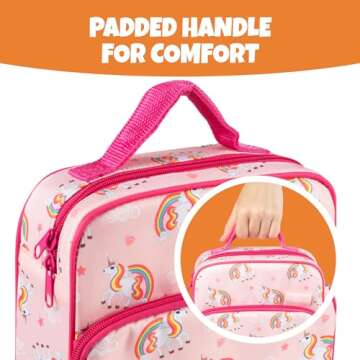 Insulated Lunch Box w Snack Pocket & Water Bottle Holder-Girls or Kids Unicorn School Lunchbox Tote Keeps Food Hotter or Colder Longer- Reusable Bag Fits Most Bento Boxes, Ice Packs- Back to School