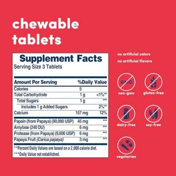 American Health Original Papaya Digestive Enzyme Chewable Tablets - Promotes Nutrient Absorption and...