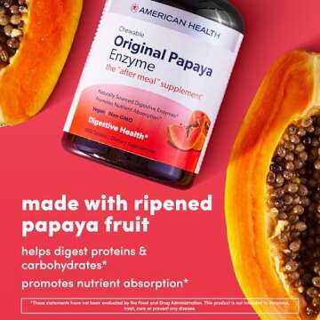 American Health Original Papaya Digestive Enzyme Chewable Tablets - Promotes Nutrient Absorption and Helps Digestion - 600 Count (200 Total Servings)