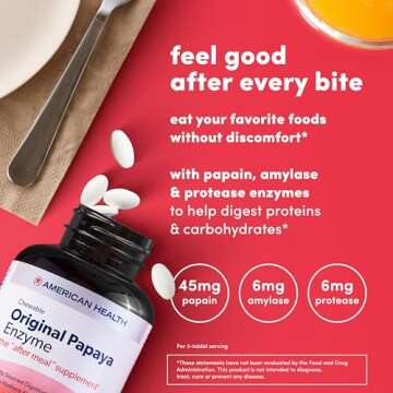 American Health Original Papaya Digestive Enzyme Chewable Tablets - Promotes Nutrient Absorption and Helps Digestion - 600 Count (200 Total Servings)