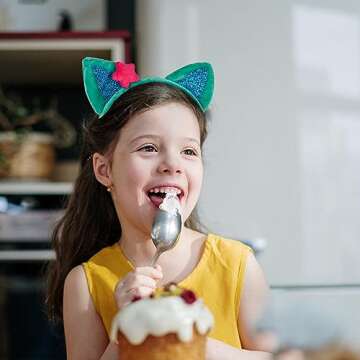 Creatoy Cat Ears Headbands, 4pcs Dollhouse Birthday Party Accessories, Flannel Cartoon Cosplay Headp...