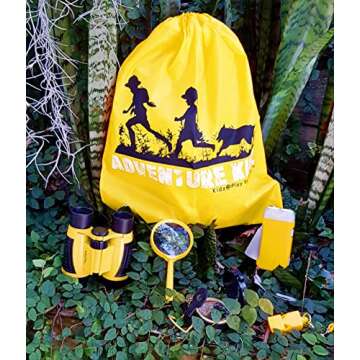 Adventure Kidz - Outdoor Exploration Kit, Children’s Toy Binoculars with Case, Flashlight, Compass, Whistle, Magnifying Glass, Backpack. Great Gift Set for Camping, Hiking, STEM, Pretend Play.
