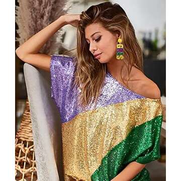 XOCARTIGE Mardi Gras Earrings Beaded Mask Letter MARDI GRAS Dangle Earrings for Women Crown Carnival...