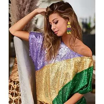 XOCARTIGE Mardi Gras Earrings Beaded Mask Letter MARDI GRAS Dangle Earrings for Women Crown Carnival...