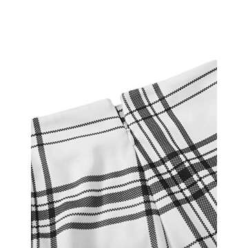 Verdusa Women's Split Hem Zipper Bodycon Mini Skirt Plaid White XS