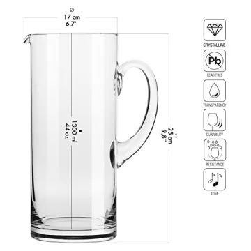 Krosno Elegant 44 oz Glass Pitcher for Juices and Water