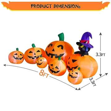 DomKom 8 FT Long Halloween Inflatable Decorations Pumpkin with Black Cat, Outdoor Holiday Decor Blow...