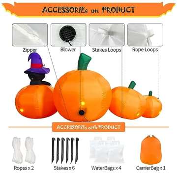 DomKom 8 FT Long Halloween Inflatable Decorations Pumpkin with Black Cat, Outdoor Holiday Decor Blow Up Halloween Yard Decor, LED Lights Inflatables Outdoor Garden Lawn Halloween Decor