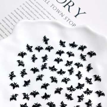 100Pcs Black Halloween Bat Nail Charms 3D Resin Black Bat Nail Rhinestones Cute Bat Nail Gems and Ch...