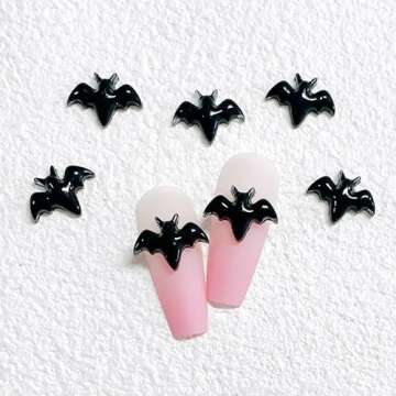 100Pcs Black Halloween Bat Nail Charms 3D Resin Black Bat Nail Rhinestones Cute Bat Nail Gems and Charms Black Bat Nail Jewelry Nail Art Decorations Supplies for Women Girls Halloween DIY Nails Art