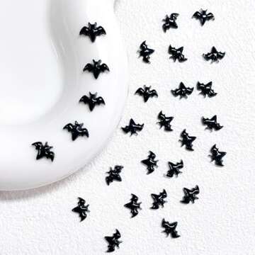 100Pcs Black Halloween Bat Nail Charms 3D Resin Black Bat Nail Rhinestones Cute Bat Nail Gems and Charms Black Bat Nail Jewelry Nail Art Decorations Supplies for Women Girls Halloween DIY Nails Art