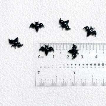 100Pcs Black Halloween Bat Nail Charms 3D Resin Black Bat Nail Rhinestones Cute Bat Nail Gems and Charms Black Bat Nail Jewelry Nail Art Decorations Supplies for Women Girls Halloween DIY Nails Art