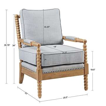 Madison Park Donohue Midcentury Modern Accent Chairs Padded Solid Wood Armrest and Frame Oakwood Finish, Upholstered Seat, Bedroom, Family or Living Room, 25.5" W x 32" D x 35.75" H, Light Blue