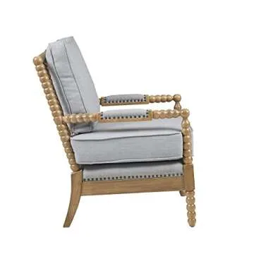 Madison Park Donohue Midcentury Modern Accent Chairs Padded Solid Wood Armrest and Frame Oakwood Finish, Upholstered Seat, Bedroom, Family or Living Room, 25.5" W x 32" D x 35.75" H, Light Blue
