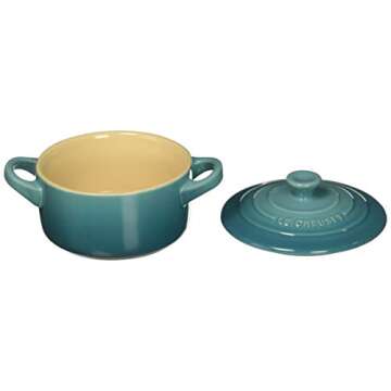 Le Creuset Stoneware Set of 4 Mini Cocottes with Cookbook, 8 oz. each, Caribbean