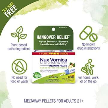 Boiron Nux Vomica 30C Homeopathic Medicine for Hangover Relief, Upset Stomach, Nausea, and Overindulgence of Food or Drink - 3 Count (240 Pellets)