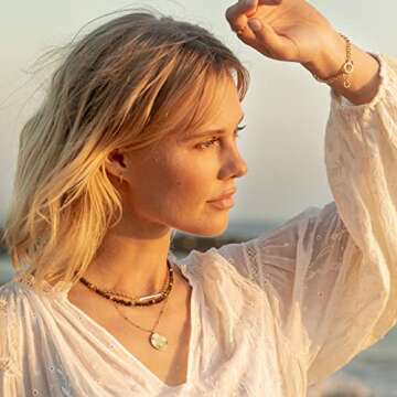 PEARLADA Tiger Eye Beaded Choker, Healing Crystal Necklace for Women, 18k Gold Bead Charm Necklace