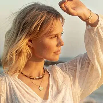 PEARLADA Tiger Eye Beaded Choker, Healing Crystal Necklace for Women, 18k Gold Bead Charm Necklace