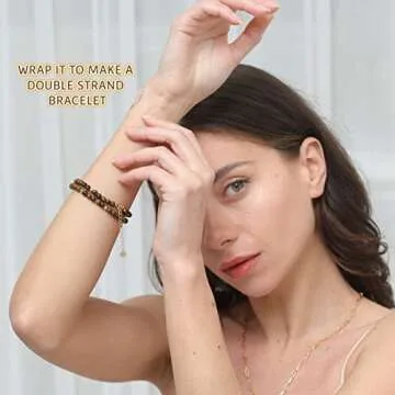 PEARLADA Tiger Eye Beaded Choker, Healing Crystal Necklace for Women, 18k Gold Bead Charm Necklace