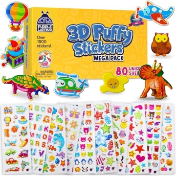 Purple Ladybug 1900 Small Puffy Stickers for Kids Ages 4-8 - 80 Assorted Sheets