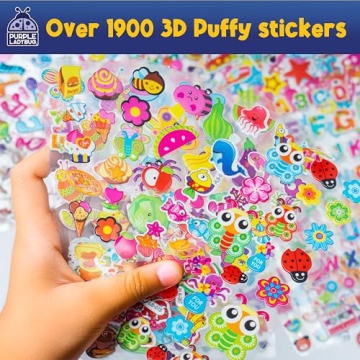 Purple Ladybug 1900 Small Puffy Stickers for Kids Ages 4-8 - 80 Assorted Sheets