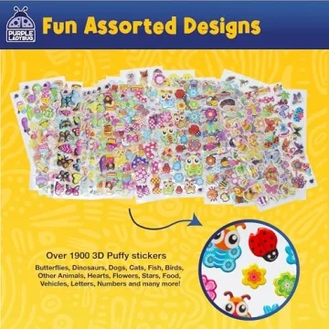 Purple Ladybug 1900 Small Puffy Stickers for Kids Ages 4-8 - 80 Assorted Sheets