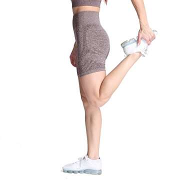 Aoxjox Seamless Workout Biker Shorts for Women High Waisted Exercise Athletic Gym Booty Running Yoga Short 5" (Vital Coffee Marl, Large)