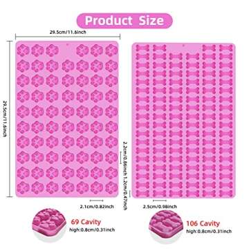 2 PCS Mini Silicone Molds, Dog Treat Molds,106 Cavity Dog Bone Mold 69 Cavity Paw Silicone Mold for ...