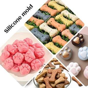 2 PCS Mini Silicone Molds, Dog Treat Molds,106 Cavity Dog Bone Mold 69 Cavity Paw Silicone Mold for Baking Biscuits, Cookie, Candy, Chocolate, Jelly Pet Dog Treats Mold (Mini Dog Bone+Dog Paw)