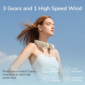 JISULIFE Bladeless Neck Fan - 3+1 Speeds, USB Rechargeable