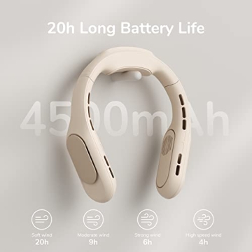 JISULIFE Bladeless Neck Fan - 3+1 Speeds, USB Rechargeable