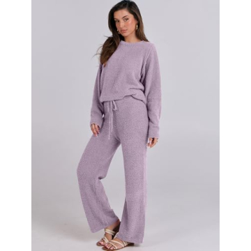 ANRABESS Women's Cozy Fleece Pajama Set for Fall Winter